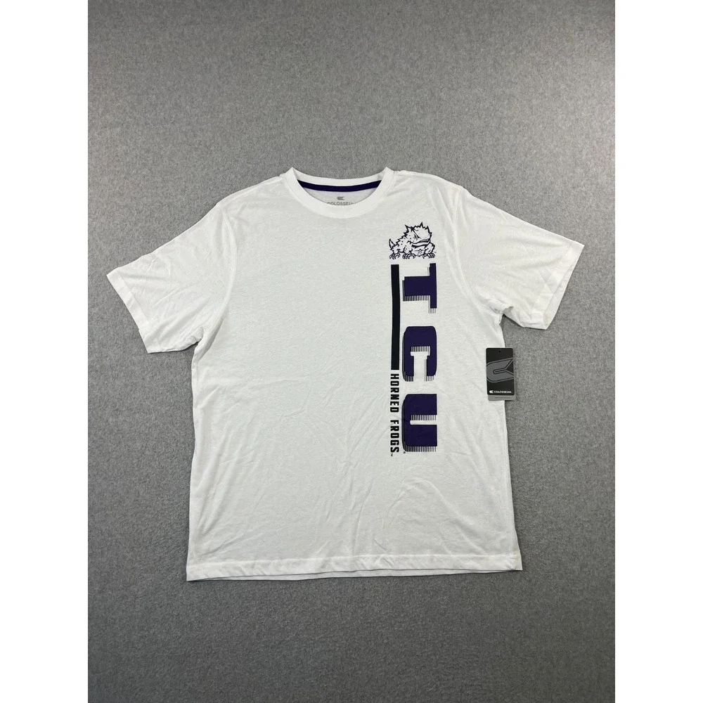 TCU Horned Frogs Shirt Mens L White Purple Short Sleeve Colosseum Relaxed Fit